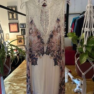 Free People Lace Floral Dress with Pink and Blue Accents